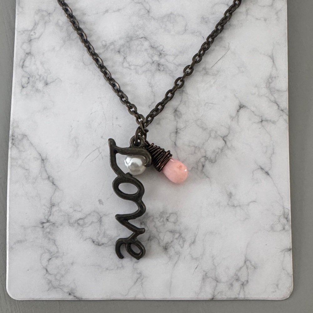 Love Pendant Necklace with Pink and Pearl Accent